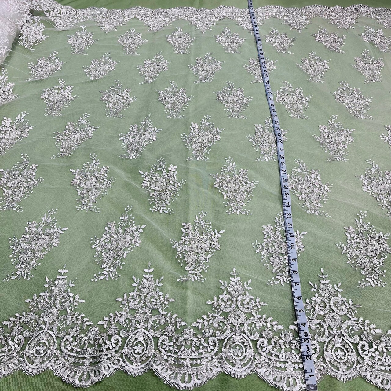 1 Yard Glamorous Beaded Corded Lace Fabric Embroidered on Premium Polyester Mesh 56"
